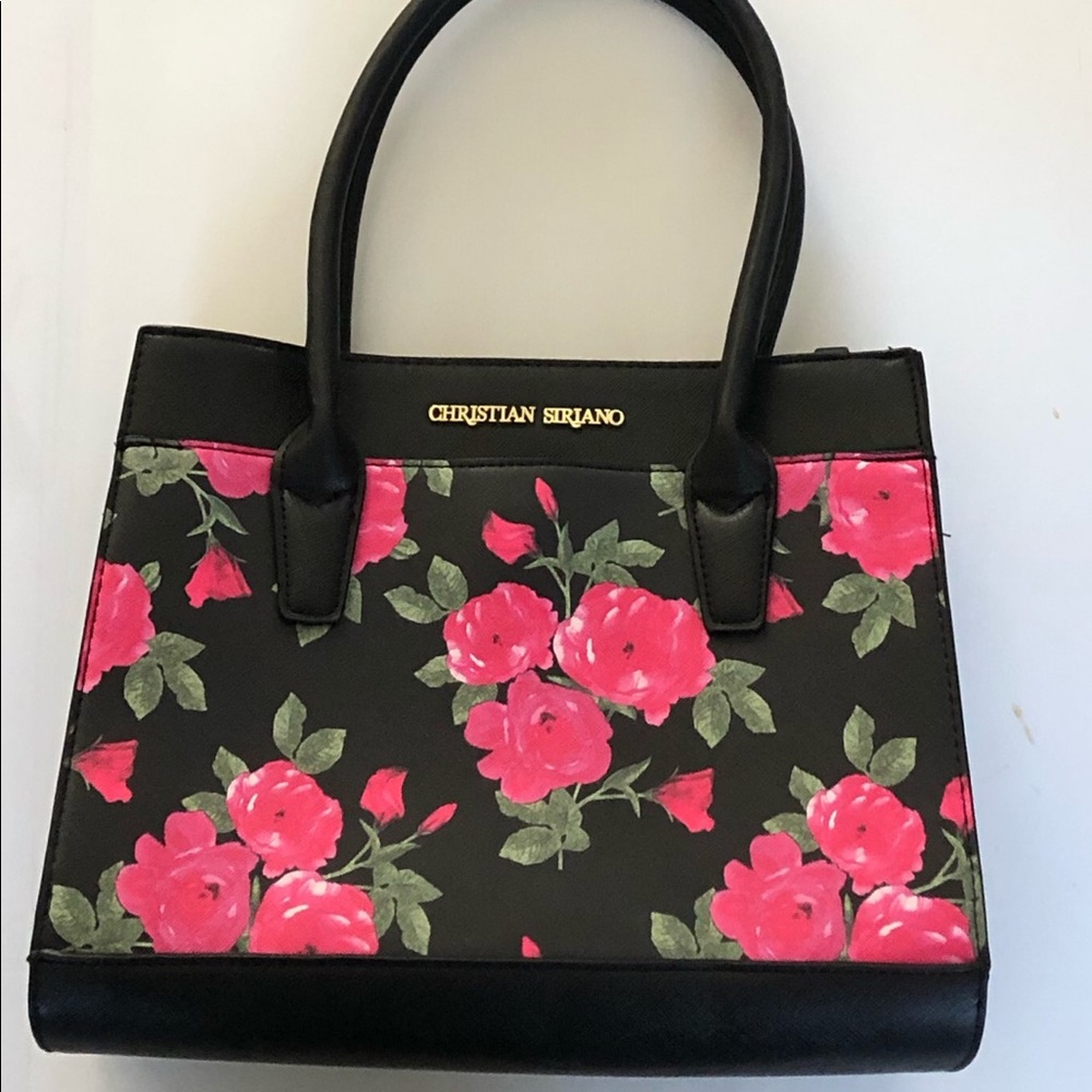 Christian Siriano Black and Pink Floral Women's Bag